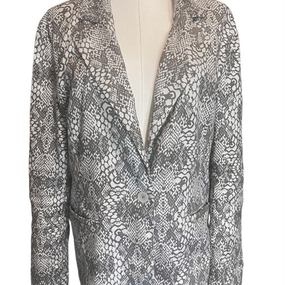 Anthropologie Level 99 Grey Snake Print Linen Blazer Large - Picture 4 of 9